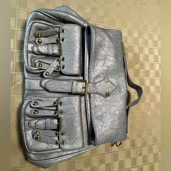 Segolene Paris‎ Leather Top Handle Satchel/handbag silver 17” X 13” EUC Large