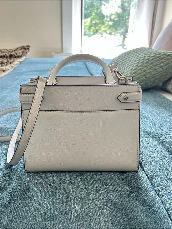 kate spade white structured saffiano leather satchel with removable strap
