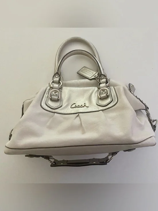 Coach Ashley Cream/Silver Leather Satchel with Convertible Straps