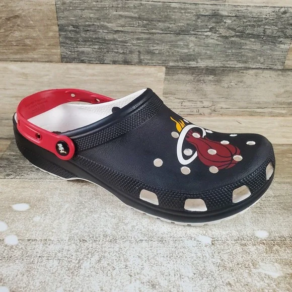 Crocs NBA Miami Heat Classic Clogs Mens Sz 11 Black Noir Basketball Slingback