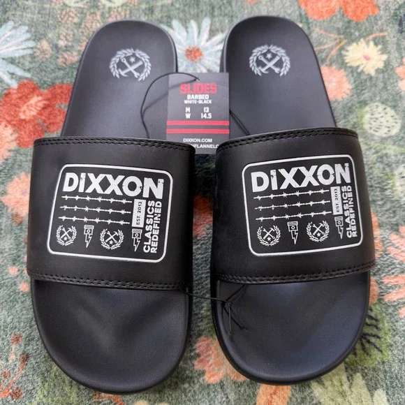 Dixxon Flannel‎ Co Barbed Wire Slides Mens 13 Black White Athletic Sandals NEW