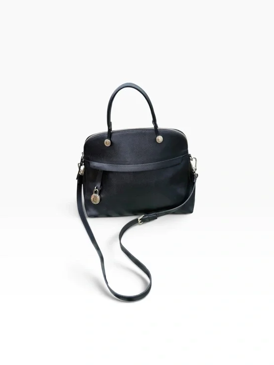 Classic Furla Black Leather Satchel Crossbody Bag Gold Hardware Made in Italy