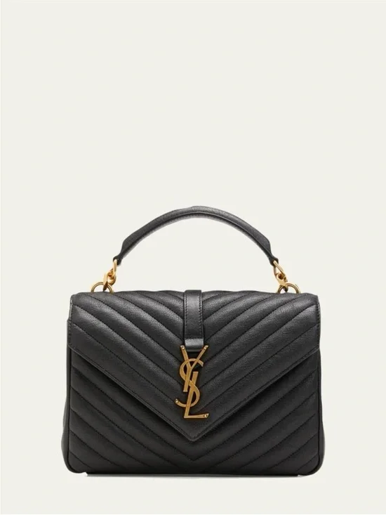 Inspired Saint Laurent Black Quilted Leather Satchel with Gold YSL Hardware
