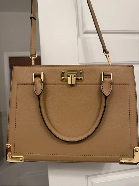 Michael Kors Camel Satchel with Gold Hardware