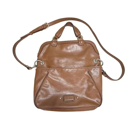 Nine West Handbag Large Brown Foldover Convertible Satchel Crossbody Bag Tote