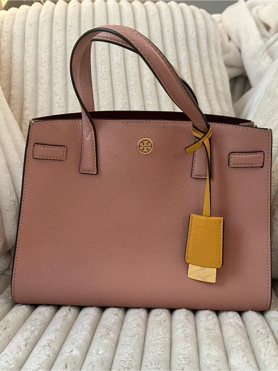 Tory Burch Dusty Rose Leather Satchel with Mustard Tag