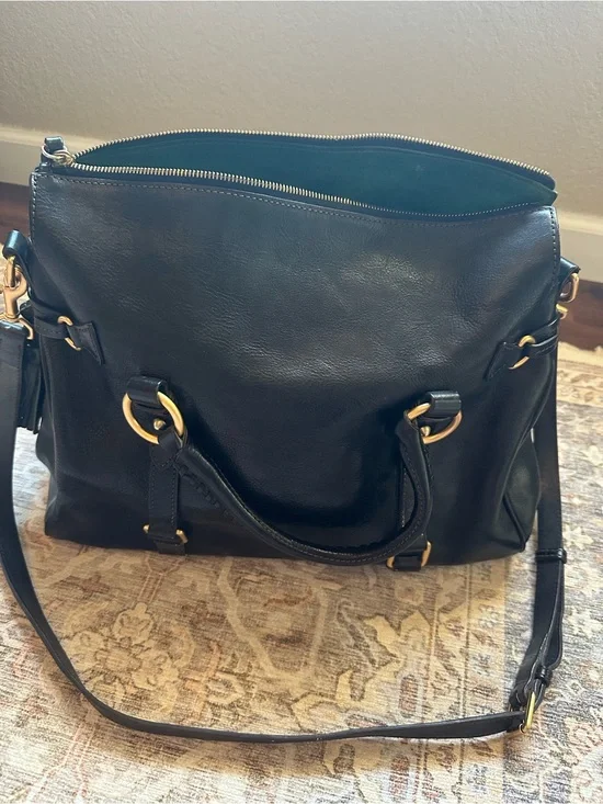 Dooney & Bourke Black Leather Satchel with Gold Hardware