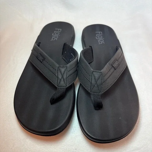 Flojos Mens Black Thong Sandals Flip Flops Size 11 Cushioned Beach Shoes