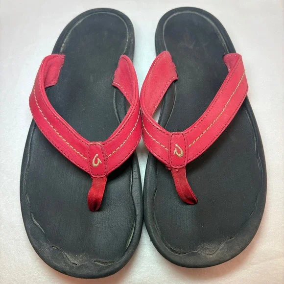 OluKai Ohana Red Black Men Flip Flop Sandals Water Resistant Thong 10110-4040