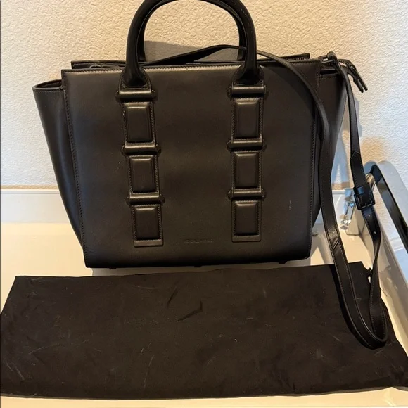 Kendall & Kylie Black Structured Satchel with Detachable Strap