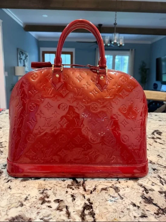Louis Vuitton Red Vernis Alma PM Satchel coa included