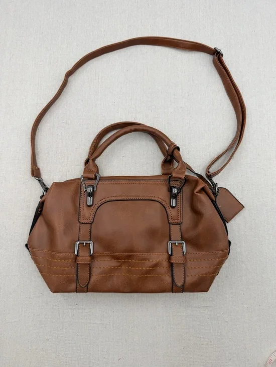 Brown Leatherette Satchel Handbag
