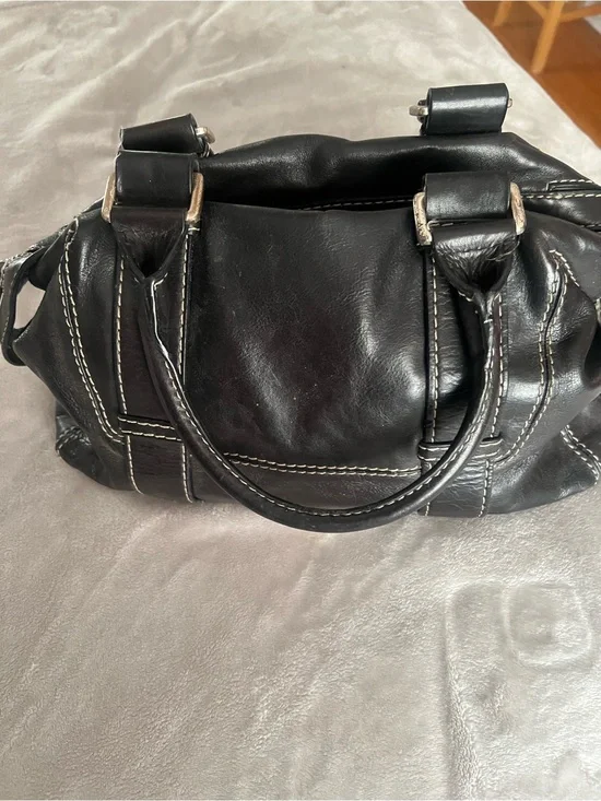 Michael Kors Black Leather Satchel with Contrast Stitching