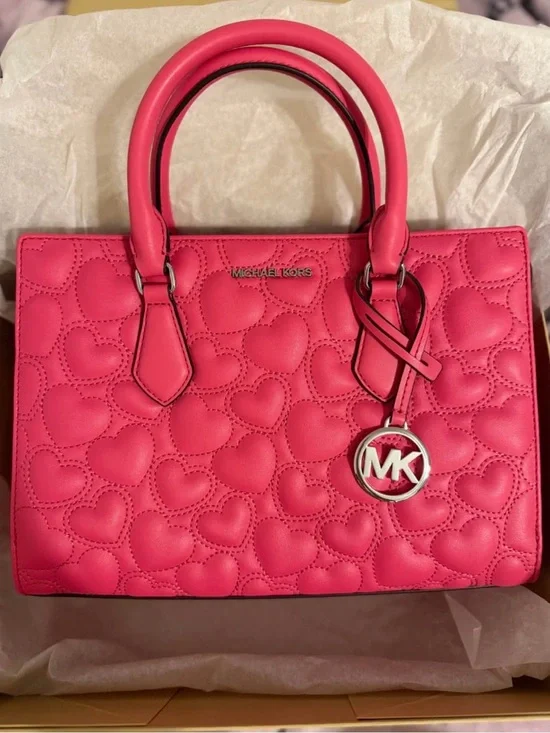Michael Kors Hot Pink Quilted Heart Satchel
