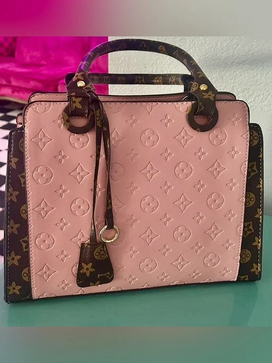 Pink Monogram Embossed Leather Tote
