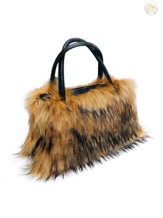Faux Fur Tote Handbag Fluffy Satchel Shoulder Bag Vegan Purse