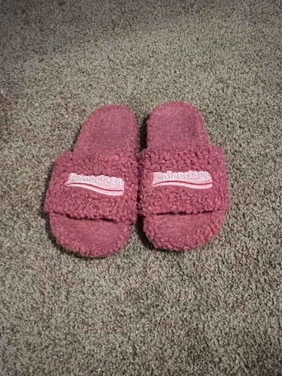 Balenciaga Kids Plush Sherpa Slide Sandals in Rose Pink