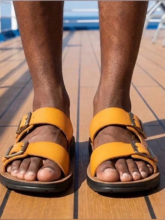 Men's Double-Buckle Slide Sandals in Orange