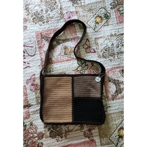 The Sak TAN/BROWN Woven Crochet Women's Shoulder Messenger‎ Bag Purse