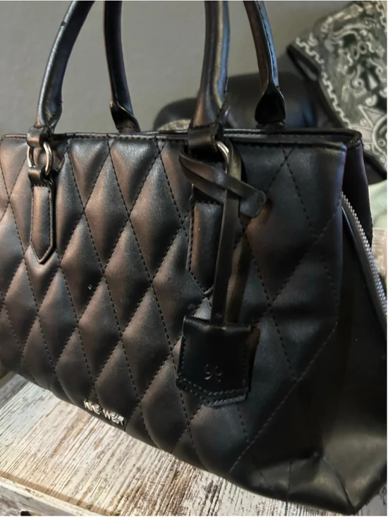 Women's Nine West Quilted Satchel Bag One Size Black Silver