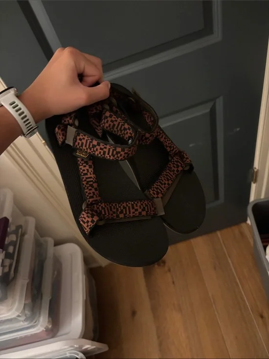 Teva Men's Black Sandals with Brown Patterned Straps