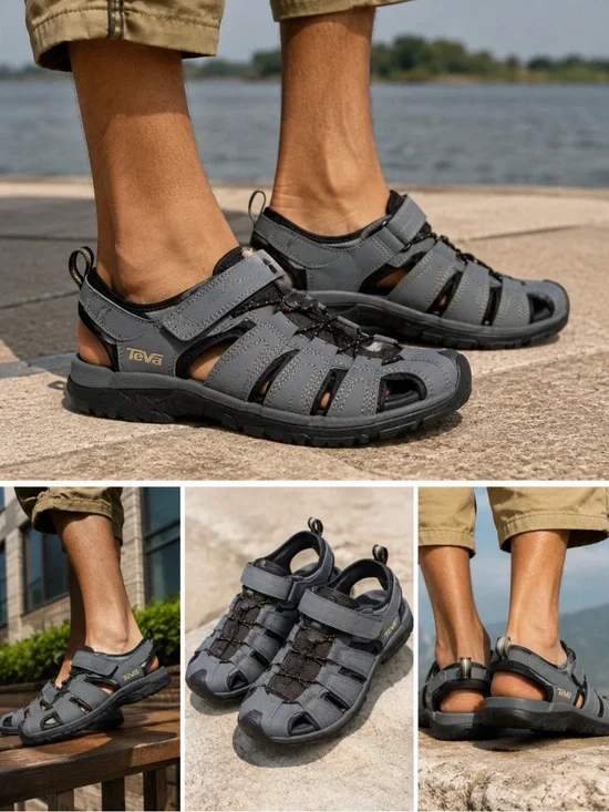 Teva Men's Gray Closed-Toe Outdoor Sandals with Secure Straps