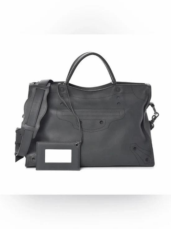 BALENCIAGA Veau Soyeux Perforated Blackout Hardware City Gris Fossile