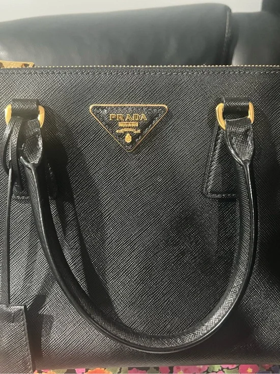 Prada Black Saffiano Leather Satchel with Gold Hardware