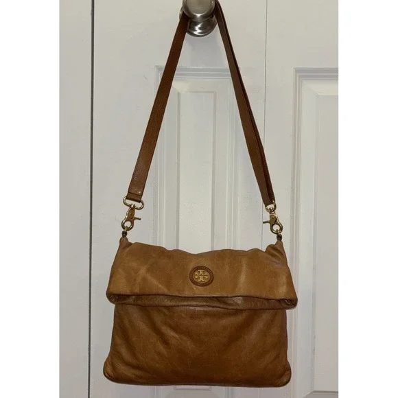 Tory Burch Designer Dena Foldover Convertible Flap Crossbody Purse Leather Bag