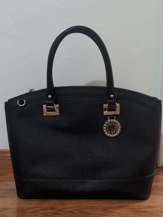 Anne Klein Black Women’s Structured Tote Handbag with Gold Accents