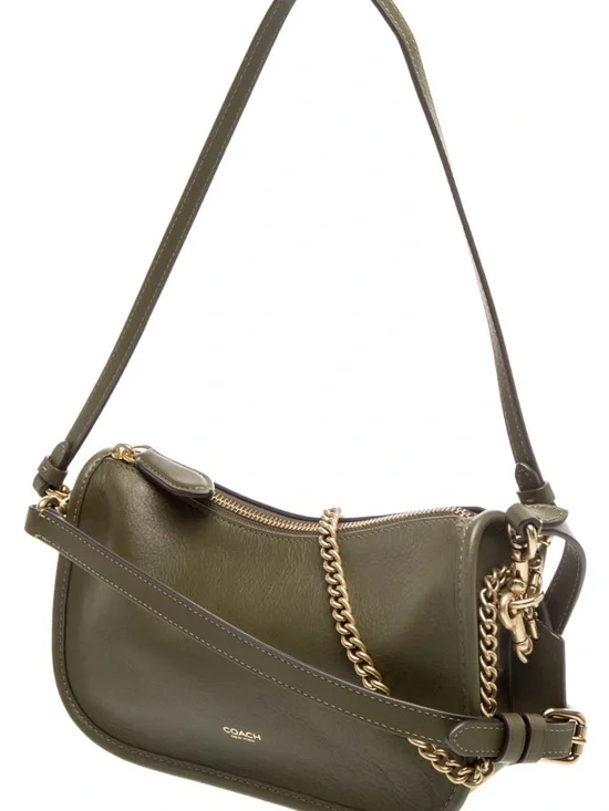 Coach Waverly Leather Shoulder Bag Olive Green Gold Hardware