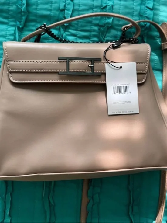 Halston Heritage Taupe Leather Satchel with Gunmetal Hardware