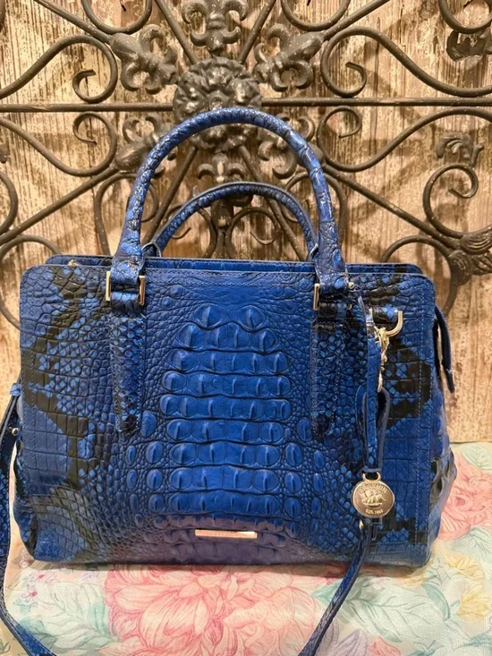 Brahmin Croc-Embossed Satchel Finley Blue Viper Ombre Melbourne leather purse