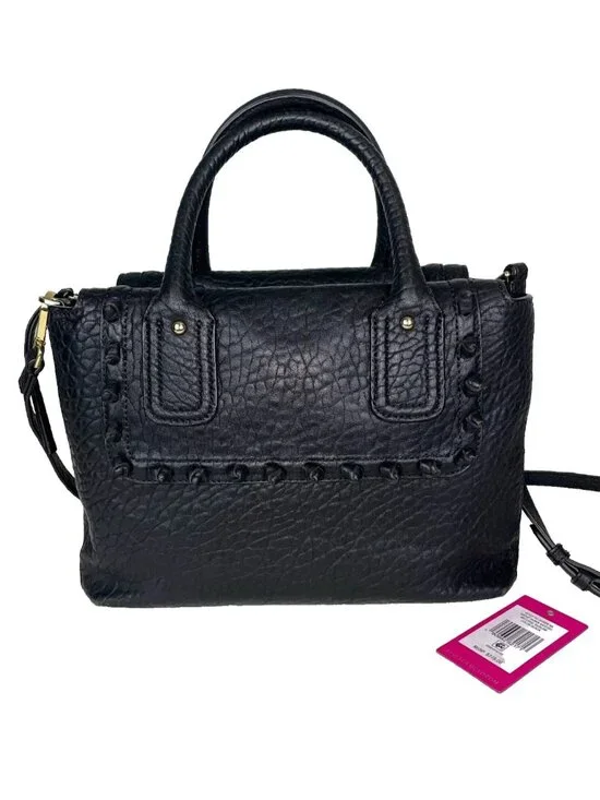 Vince Camuto Axmin Satchel Black Bublam Leather Crossbody Top Handle Bag Purse
