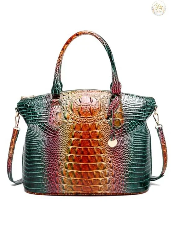Satchel Purse for Women, Vegan Leather Crocodile Embossed Handbag, Shoulder