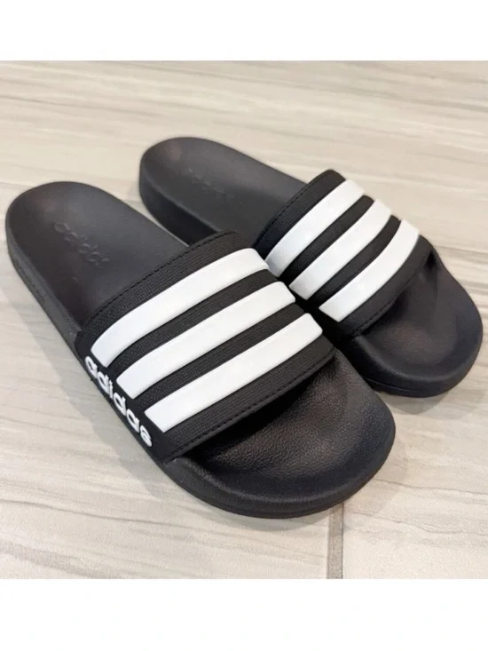 Adidas Slides‎ Size 8 Black 3 Stripes Slip On Casual Athletic Sandals Normcore