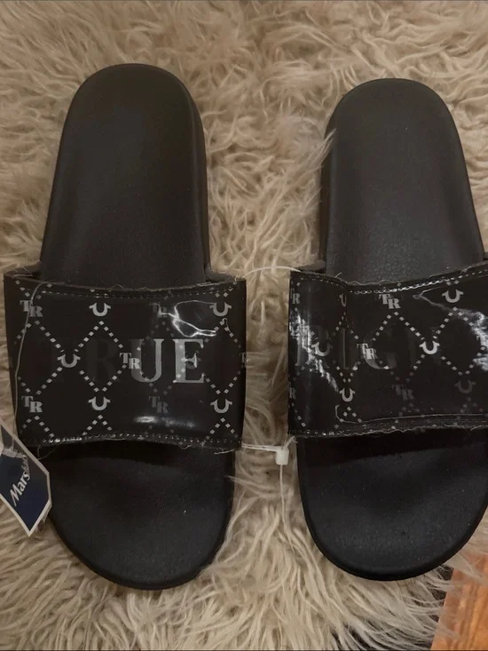 True Religion Black Logo Slide Sandals