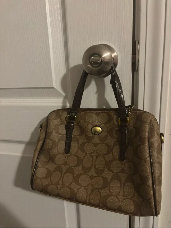 Coach Brown Signature Canvas Satchel with Dark Brown Trim