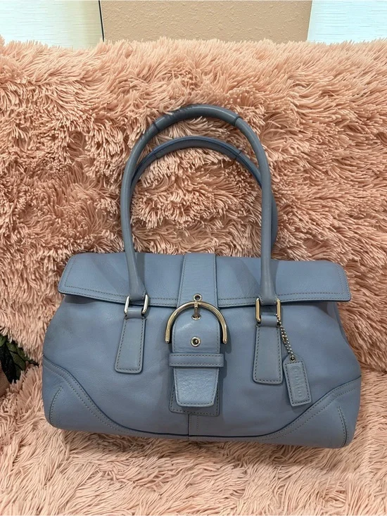 Vintage Coach Soho Flap Top Handle Bag – Soft Blue Periwinkle – Silver Hardware