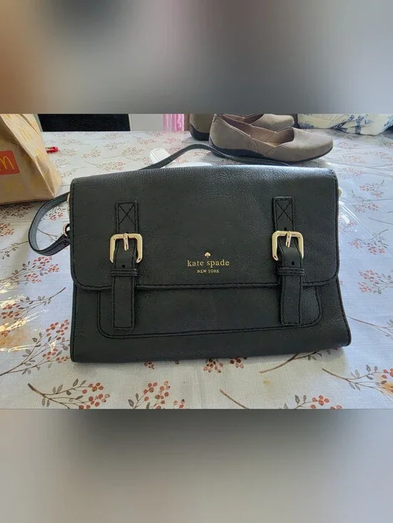 kate spade Black Leather Satchel with Gold Hardware
