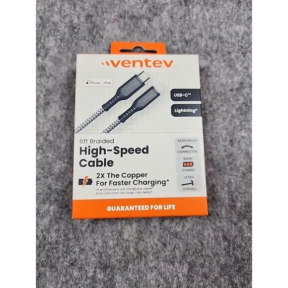 Ventev Apple iPhone 15 16‎ Samsung Galaxy 6ft USB-C to iPhone Braided Cable