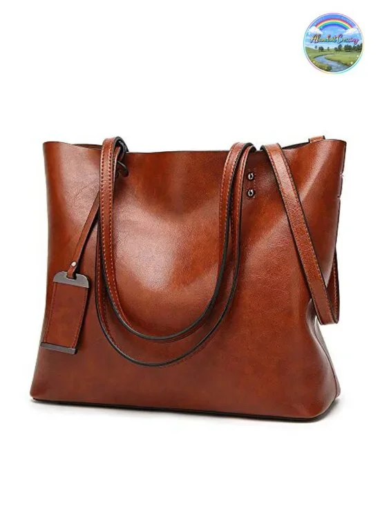 Greased Leather Satchel Handbag Shoulder Bag Tote Purse with Removable Strap