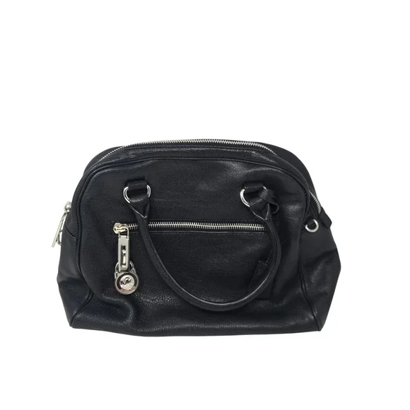 Michael Kors Black Pebbled Leather Satchel Bag Silver Logo Padlock Charm