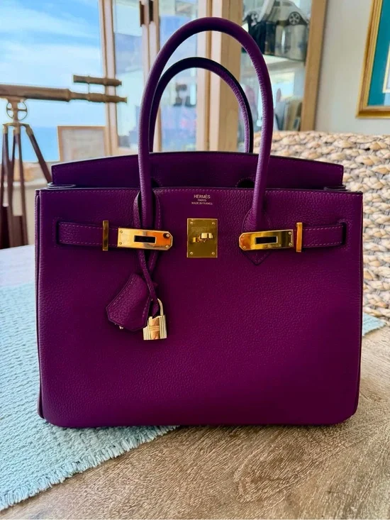 HANDMADE IMPORTED TOGO PLATED GHW ANEMONE PURPLE BIRKIN 30