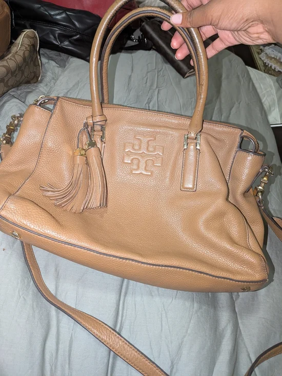 Tory Burch Cognac Leather Satchel with Tassel