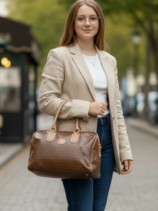 Valentino Brown Monogram Satchel with Gold Hardware