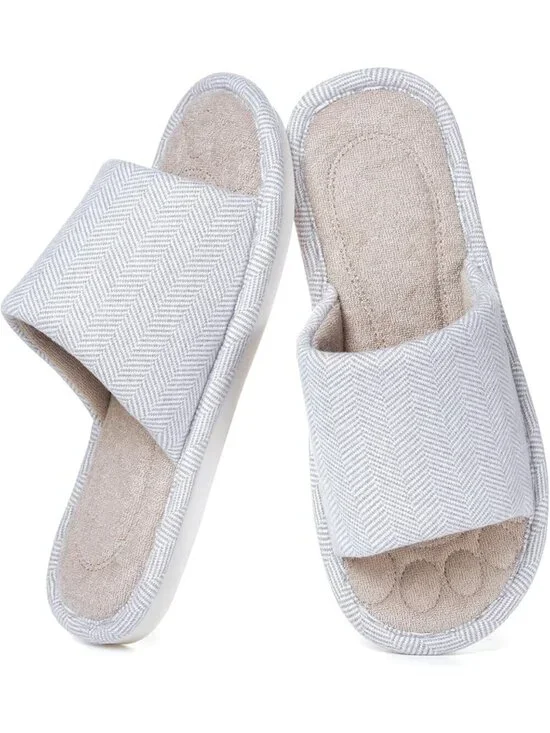 Men's Light Grey Slippers Breathable Slip-on Indoor Slippers Washable Home Shoes