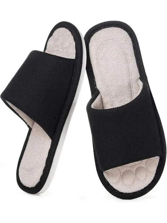 Men's Black Slippers Breathable Slip-on Indoor Slippers Washable Home Shoes