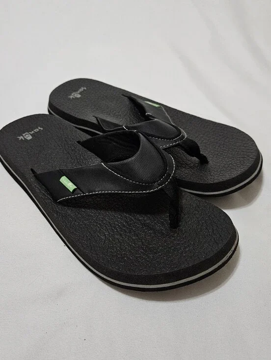 Sanuk Beer Cozy Coaster Flip-Flops Men’s 10 Black Shoes Beach Open Toe