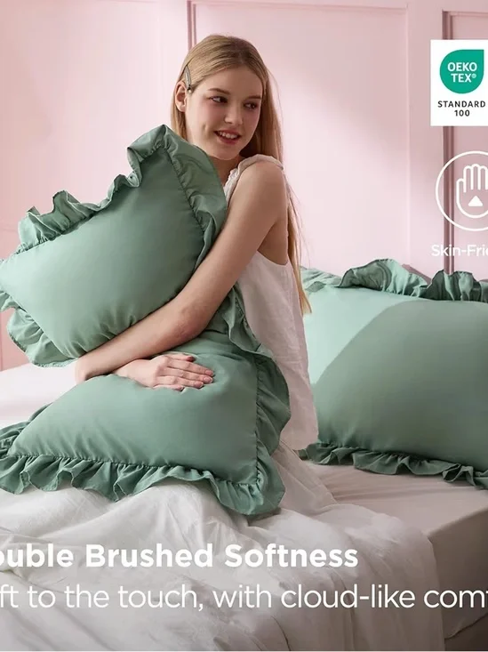 Bedsure Ruffle Pillow Cases Queen Envelope Closure, Wrinkle Resistant, 20
